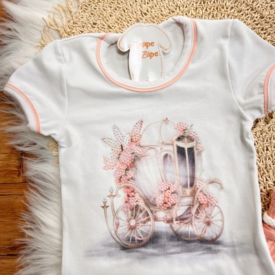 Conj. Blusa Carruagem e Short em Moletinho - Salmão e Branco